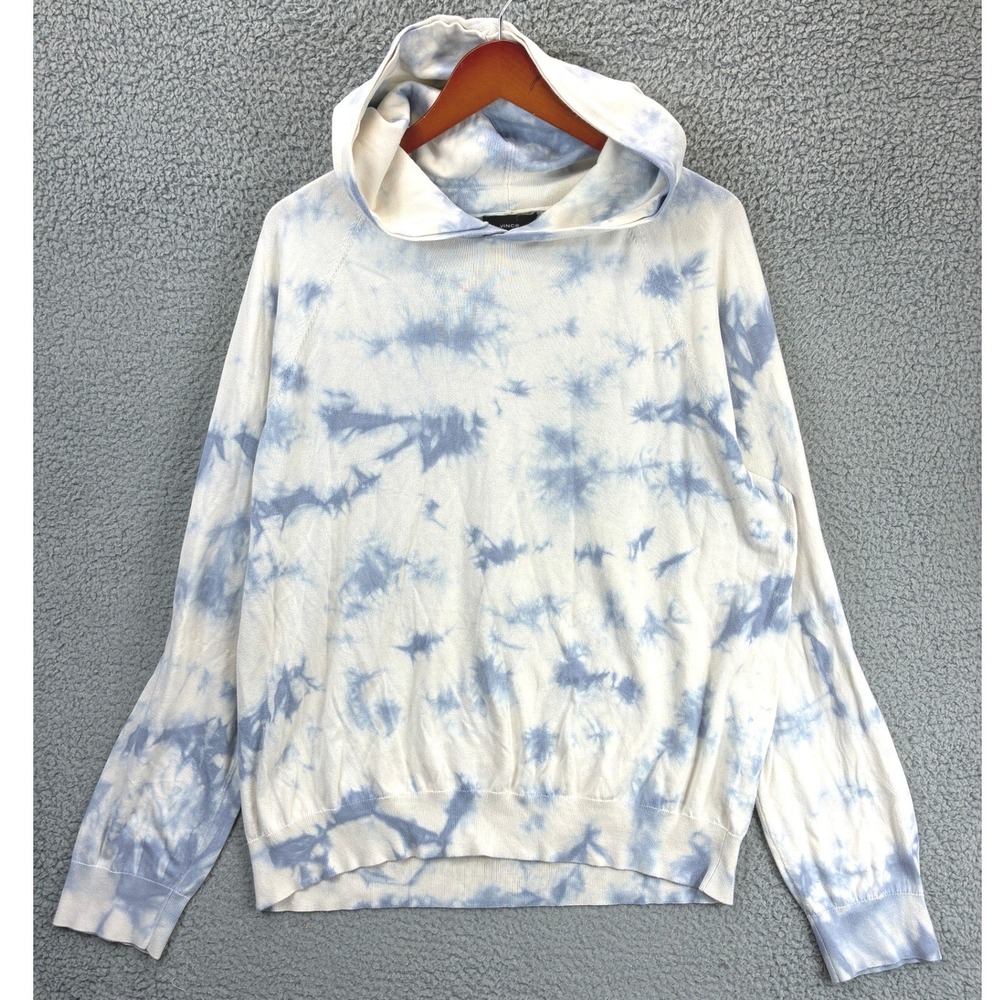 Vince Tie Dye Knit Pullover Hoodie Sweater Mens XXL Blue White Quiet Luxury